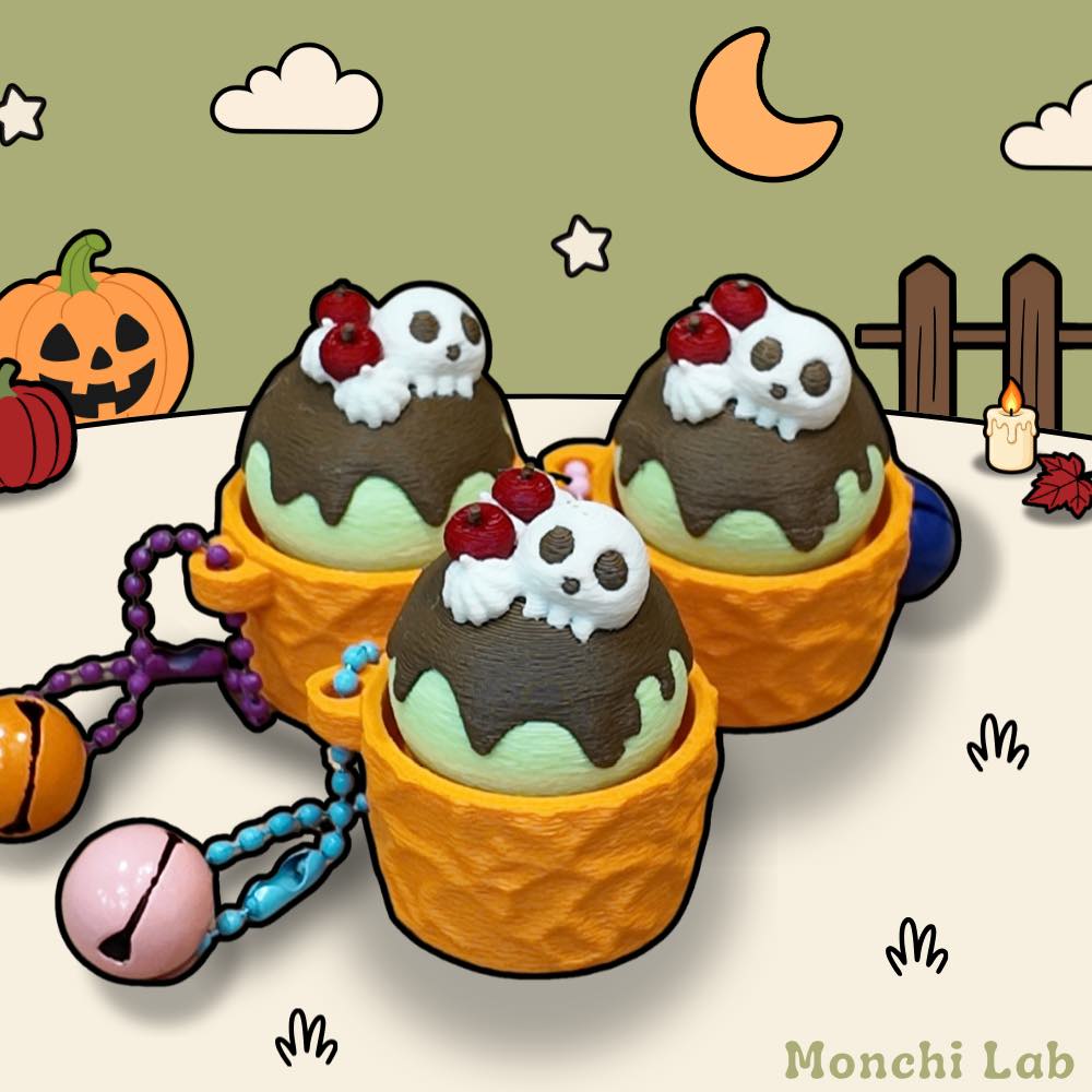 Móc khóa Clicker Halloween hình Kem Matcha Anh đào Đầu lâu