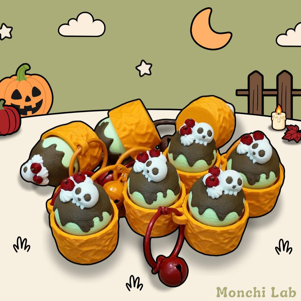 Móc khóa Clicker Halloween hình Kem Matcha Anh đào Đầu lâu