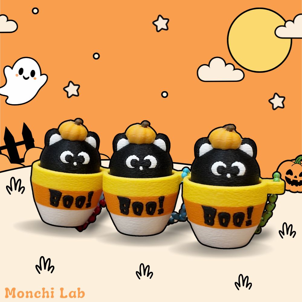Boo Cat Candy Corn Halloween Clicker Keychain