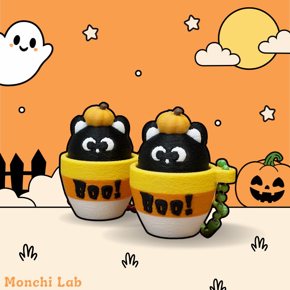 Boo Cat Candy Corn Halloween Clicker Keychain