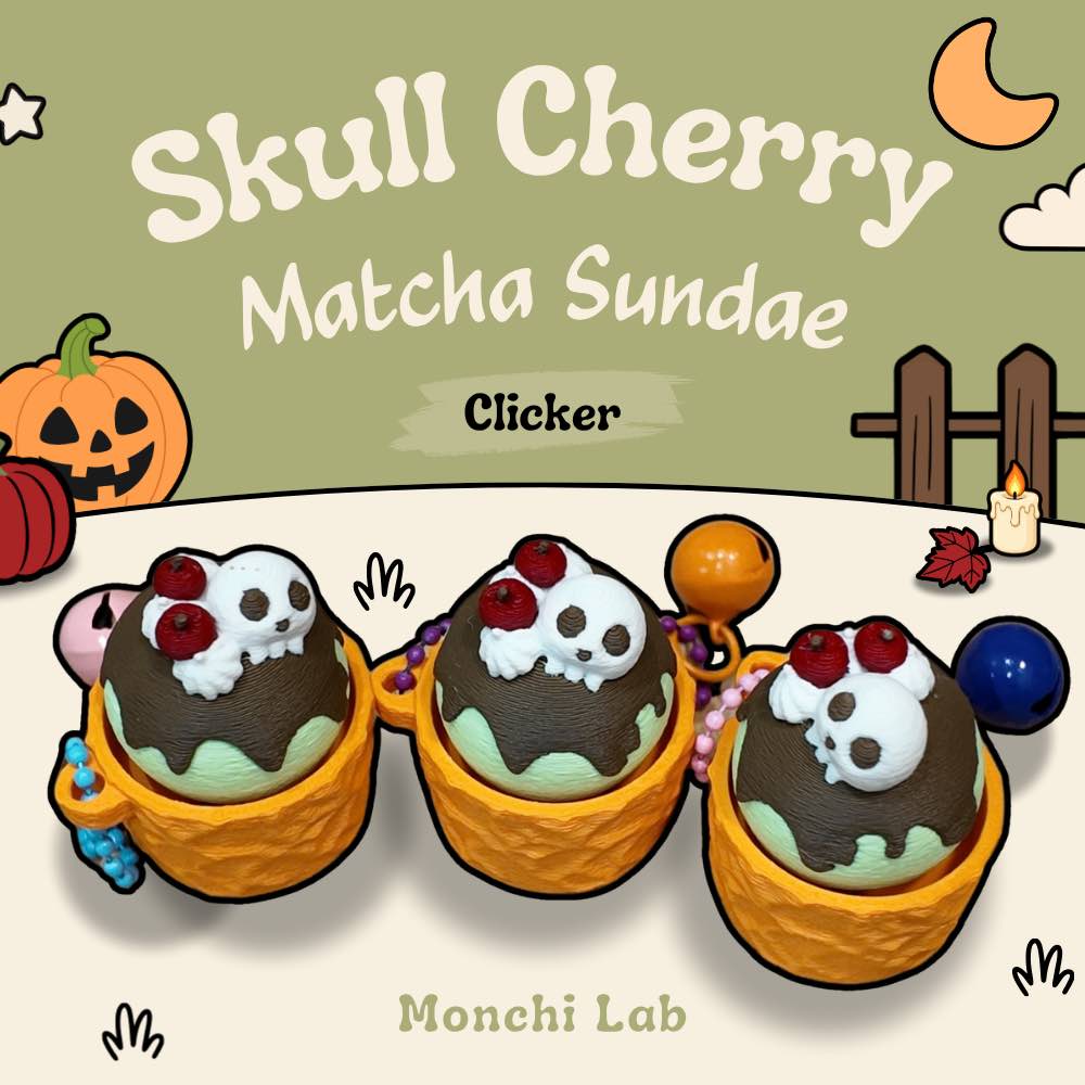 Móc khóa Clicker Halloween hình Kem Matcha Anh đào Đầu lâu